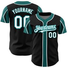 a baseball jersey that is black and green with the number 00 on it, in front of