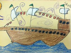 a child's drawing of a ship in the ocean