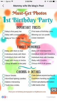 a birthday party checklist with lots of colorful bubbles on the top and below it