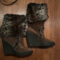 Never Worn Would Keep But Too Small For Me Suede Wedge Heel Winter Boots, Suede Wedge Heel Boots For Winter, Winter Suede Boots With Wedge Heel, Shoe References, Winter Fit, Shoe Inspo, Pretty Shoes, Wedge Boots, Womens Shoes Wedges