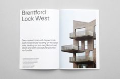 an open book showing the inside pages of a building with balconies on it