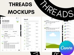 there are three screens with the words, threads and mockups