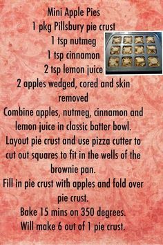 the recipe for mini apple pies is shown