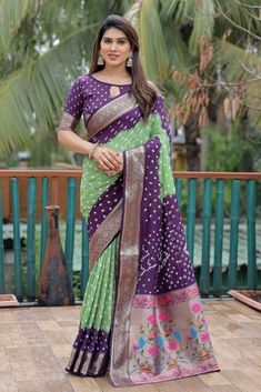 Purple Printed weaving Silk Saree