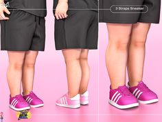 the legs and ankles of a person wearing pink tennis shoes, with measurements for each pair