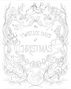 the twelve days of christmas coloring page for adults and children with an image of elves