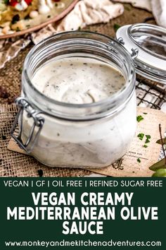 vegan creamy mediterraneanan olive sauce in a jar