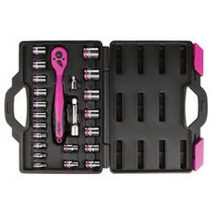 the pink tool kit is packed with tools