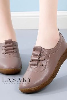 Lasaky - Authentic Leather Slip-Resistant Loafers for Casual Wear, featuring Cushioned Sole and Cozy Fleece Lining Casual Beige Slip-ons For Fall, Casual Lace-up Shoes With Round Toe For Fall, Comfortable Leather Lace-up Shoes For Spring, Comfortable Spring Leather Lace-up Shoes, Comfortable Lace-up Leather Shoes For Spring, Brown Low-top Flats For Fall, Casual Beige Flats For Fall, Casual Brown Lace-up Flats, Casual Brown Walking Shoes For Spring