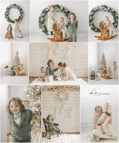 a collage of photos with children and christmas decorations