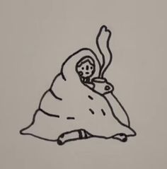 a black and white drawing of a person wrapped in a blanket