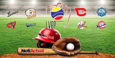 a baseball bat, glove and ball on a field with many sports logos in the background