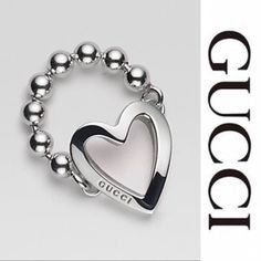 Sterling Silver Cutout Heart And Beaded Band Ring Super Chic And Versatile. Ring Is Engraved With Gucci Logo In Front And Logo Trademark And 925 In The Back -Size: Us 6, Italian 12 - Approx. 0.63”H X 0.5”W Heart Shape Ring Face - Made In Italy Brand New With Box Includes Authentic Booklets, Dust Bag & Gift Box Classic Gucci Sterling Silver Rings, Gucci Sterling Silver Jewelry With Heart Charm, Gucci White Gold Sterling Silver Ring, Gucci Silver Sterling Silver Rings, Gucci Jewelry For Valentine's Day Anniversary, Gucci Jewelry With Heart Charm As A Gift, Gucci Jewelry With Heart Charm, Elegant Gucci Jewelry With Heart Charm, Gucci Elegant Heart Charm Jewelry