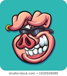 an angry pig with sunglasses on his head - animals characters, cartoon character illustrations and clip art