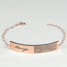 「 ACTUAL HANDWRITING BRACELET 」will be handmade right after ordering. This elegant piece of jewelry is the perfect gift for you or any of your family and friends ♥ .: i t e m . d e t a i l s :. * Material: SOLID 925 STERLING SILVER * Color: Silver - Gold - Rose Gold * Dimensions: 45mm Width x 7mm to 10mm Height * Item will come in a gift box and ready to be gifted. .: o r d e r . i n s t r u c t i o n s :. * Send us your image/PDF file using either the Contact Shop Owner or Message The Seller bu Hand Stamped Metal Bracelets As Gift, Laser Engraved Stainless Steel Bracelets For Gift, Laser Engraved Stainless Steel Bracelets As Gift, Stainless Steel Laser Engraved Bracelets As Gift, Laser Engraved Stainless Steel Bracelet As Gift, Handmade Meaningful Jewelry Bracelet, Hand Stamped Metal Bracelet, Customizable Friendship Bracelet Jewelry, Hand Stamped Stainless Steel Bracelet