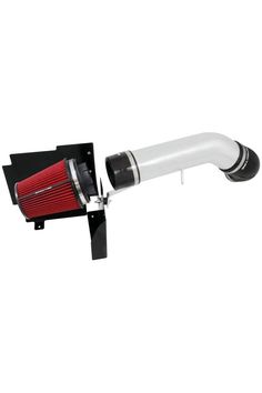 a red and black exhaust system on a white background