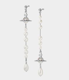 Broken Pearl Earrings in PLATINUM-PEARL-MULTI | Vivienne Westwood® Silver Vivienne Westwood, Pearl Pendant Earrings, Prom Inspo, Aesthetic Jewelry, Luxury Earrings, Pearl Cream, Jewelry Inspo, Dream Jewelry, Natural Pearls