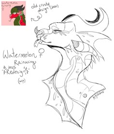 a drawing of a dragon with its mouth open and the words watermelon on it