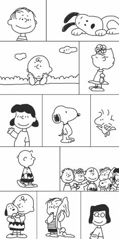 the peanuts cartoon strip is shown in black and white