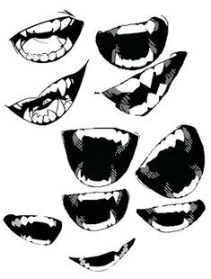 an image of mouth expressions drawn in black and white with different angles to show the teeth