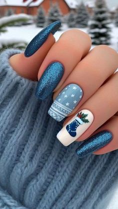 Check out these charming Christmas nail ideas that will take your holiday spirit to the next level! Whether you're into cute blue Christmas nails or simple acrylic designs, there's something here for everyone. Get inspired by festive blue nails with snowflake patterns, perfect for that cozy winter holiday vibe. #Tailwind24 Nail Winter Designs, Elegant Christmas Nails Classy Holidays, Acrylic Nails With Designs, Holidays Nails, Sparkly Nail Designs, Blue Christmas Nails, Festive Nail Designs, Winter Manicure, Classy Nail Designs