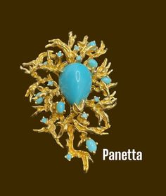 "Rare Vintage Gold Tone Panetta Faux Turquoise Cabochon Brooch Pendant Pin. Measures approximately 31/2\"x21/2\"" Luxury Turquoise Brooches, Luxury Turquoise Brooches For Gift, Elegant Turquoise Brooches For Collectors, Turquoise Brooch For Formal Occasions, Vintage Brooches, Vintage Gold, Brooch Pin, Brooches, Gold Tones