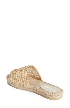 Cruise into warm weather in this easygoing espadrille slide sandal with a breezy mesh-and-crocheted-raffia upper paired with a braided-jute footbed. Textile upper and lining/synthetic sole Made in Italy Designer Shoes Vacation Woven Leather Slip-on Espadrilles, Beach Slip-ons With Woven Espadrille Sole, Natural Color Summer Slip-on Espadrilles, Spring Vacation Flats With Textured Sole, Chic Woven Leather Espadrilles For Beach, Flat Espadrille Slip-ons With Woven Sole, Casual Beach Espadrilles With Leather Sole, Casual Leather Sole Espadrilles For Beach, Vacation Slip-ons With Rubber Sole And Flat Heel