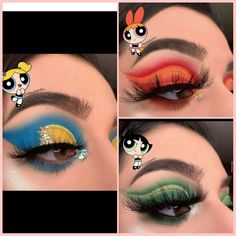 Powerpuff Girls Makeup Buttercup, Bubbles Makeup Powerpuff, Power Puff Girl Makeup, Buttercup Makeup Powerpuff, Power Puff Girls Makeup, Cartoon Makeup Looks, Powerpuff Makeup, Power Puff Girls Nails, Powerpuff Girls Makeup