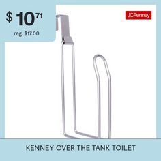 an image of a toilet paper holder with the words keney over the tank toilet