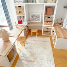 a child's room with lots of storage and toys on the shelves in it