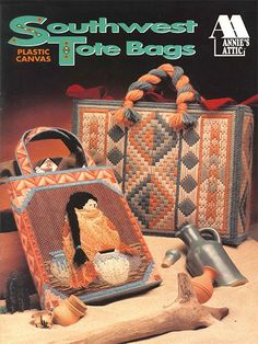 Plastic Canvas - Patterns - Out-of-Print Patterns - Beautiful designs are created in these 7 unique bags. All incorporate a Southwest theme and are made using 10- and 7-count sheets and plastic canvas forms. Instructions are included for a Mini Tote Bag, Fanny Pack, Lonesome Trails, Patchwork Tote Bag, Navaho Rug Tote, Indian Tote Bag and an Apache Tote Bag. These projects were originally published in other Annie’s publications and all material may not be available. Patchwork Tote Bags, Plastic Canvas Books, Plastic Canvas Pattern, Plastic Canvas Stitches, Plastic Canvas Ornaments, Navajo Rugs, Canvas Purse, Needle Point, Quilts Ideas