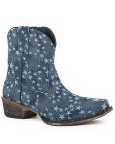 Roper Women's All Over Stone Wash Denim Western Booties - Snip Toe, Blue Womens Cowgirl Boots, Roper Boots, Denim Boots, Western Booties, Cowboy Boots Women, Denim Design, Kids Boots, Cowgirl Boots, Casual Boots