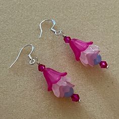 New Pretty Pink Crystal & Aquamarine Fuchsia Earrings With 925 Silver French Wire Hooks. Earrings Are 2 Inches Long. Layers Of Petals Are A Blend Of Lamp Work Glass & Acrylic. Pink Sterling Silver Flower Earrings For Gift, Pink Sterling Silver Dangle Flower Earrings, Pink Sterling Silver Flower Earrings As Gift, Pink Sterling Silver Hypoallergenic Flower Earrings, Pink Sterling Silver Flower Earrings Nickel Free, Pink Hypoallergenic Sterling Silver Flower Earrings, Hypoallergenic Pink Flower Earrings In Sterling Silver, Crystal Aquamarine, Earring Ideas