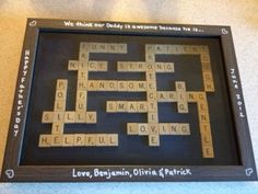 a scrabbled crossword puzzle in a frame with words written on it