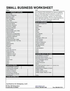 the small business worksheet is shown in black and white, with an additional list for