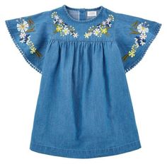 Mud Pie Le Jardin Embroidered Chambray Dress 12-18M 24M/2T 3T 4T 5T New with Tags Le Jardin Collection 2021 Chambray dress features embroidered neckline and ruffle sleeves     RETURNS/REFUNDS: If you need to return an item, go to your purchase in eBay, select "return this item" and select the correct reason.  Please note that original shipping costs are non-refundable, unless I misrepresented the item description. Item(s) must be in same condition as was sent (tags/labels attached with original Embroidery On Dresses, Blouse Inspiration, Denim Chambray Dress, Iron On Embroidery, Sleeves Style, Unique Dress, Princess Dresses, Kids Dresses, Embroidered Neckline