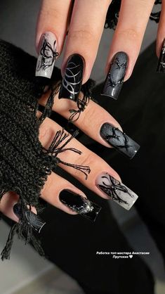 Black Acrylic Nails Designs Ideas, Trends Nails, Goth Nails, Grunge Nails, Pretty Gel Nails, Nails 2024, Art Nails