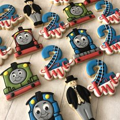 cookies decorated to look like thomas the train