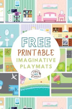 An image of a playmat with the text "Free Printable Imaginative Playmats". Printable Play Mats Free, Free Flisat Printable, Toys Activities For Kids, Printable Play Mat, Travel Play Mat, Free Time Activities, Printable Toys, Quiet Play