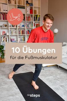 a man standing on top of a yoga mat with the words 10 ubungan