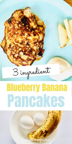 three ingredient blueberry banana pancakes on a plate