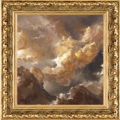 an oil painting of clouds in a golden frame