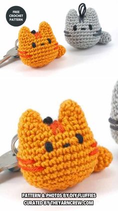 crocheted key fobs with different patterns and colors to make them look like cats