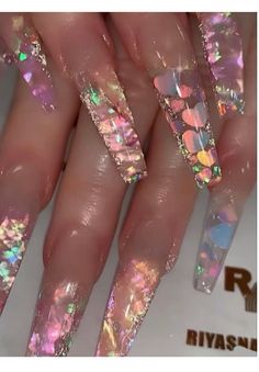 Nail Designs Bling, Encapsulated Nails, Unique Acrylic Nails, Nail Designs Glitter, Pink Acrylic Nails, Luxury Nails, Fabulous Nails