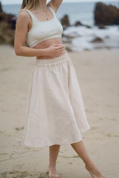 Cottage Core Skirt, Blue Linen Skirt, Minimalist Skirt, Cottage Core Fashion, White Linen Skirt, Linen Midi Skirt, Spring Skirt, Skirt Beach, Skirt Linen