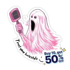 Decorate laptops, Hydro Flasks, cars and more with removable kiss-cut, vinyl decal stickers. Glossy, matte, and transparent options in various sizes. Super durable and water-resistant. This product features a fun pink ghost with a lush hairstyle. It is the perfect addition for any hair salon or stylist looking to add a touch of creativity and inspiration to their space. Perfect for any hairdresser or stylist looking to add a bit of fun to their workspace Horror Scream, Pink Ghost, 50 Hair, Your Hairstyle, Trust Yourself, Hair Salon, Product Features, Decorate Laptops, Lush