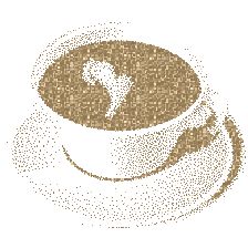 a coffee cup filled with lots of small dots