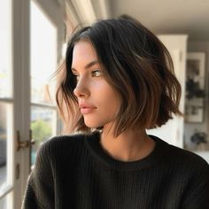 Chin Length Haircut, Bob Haircut Round Face, Haircut Round Face, Brown Bob Haircut, Brunette Bob Haircut, Hair Lob, Brown Bob Hair, Glamorous Hairstyles, Haircut Pixie