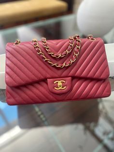 CHANEL Red Jumbo Chevron Classic Flap Handbag Shoulder Bag | eBay Red Chanel, Classic Flap, Chanel Bag, Antique Gold, Gold Hardware, Bags Handbags, Shoe Accessories, Bag Lady, Women Accessories