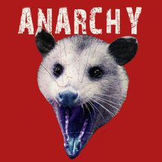 an animal with its mouth open and the words anarchy on it's face